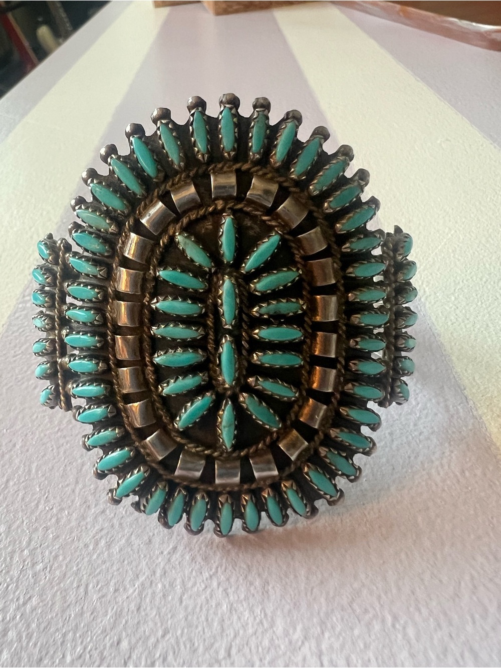 Vintage NEZ Turquoise  & Silver Cluster Statement Cuff Bracelet - Women Jewelry